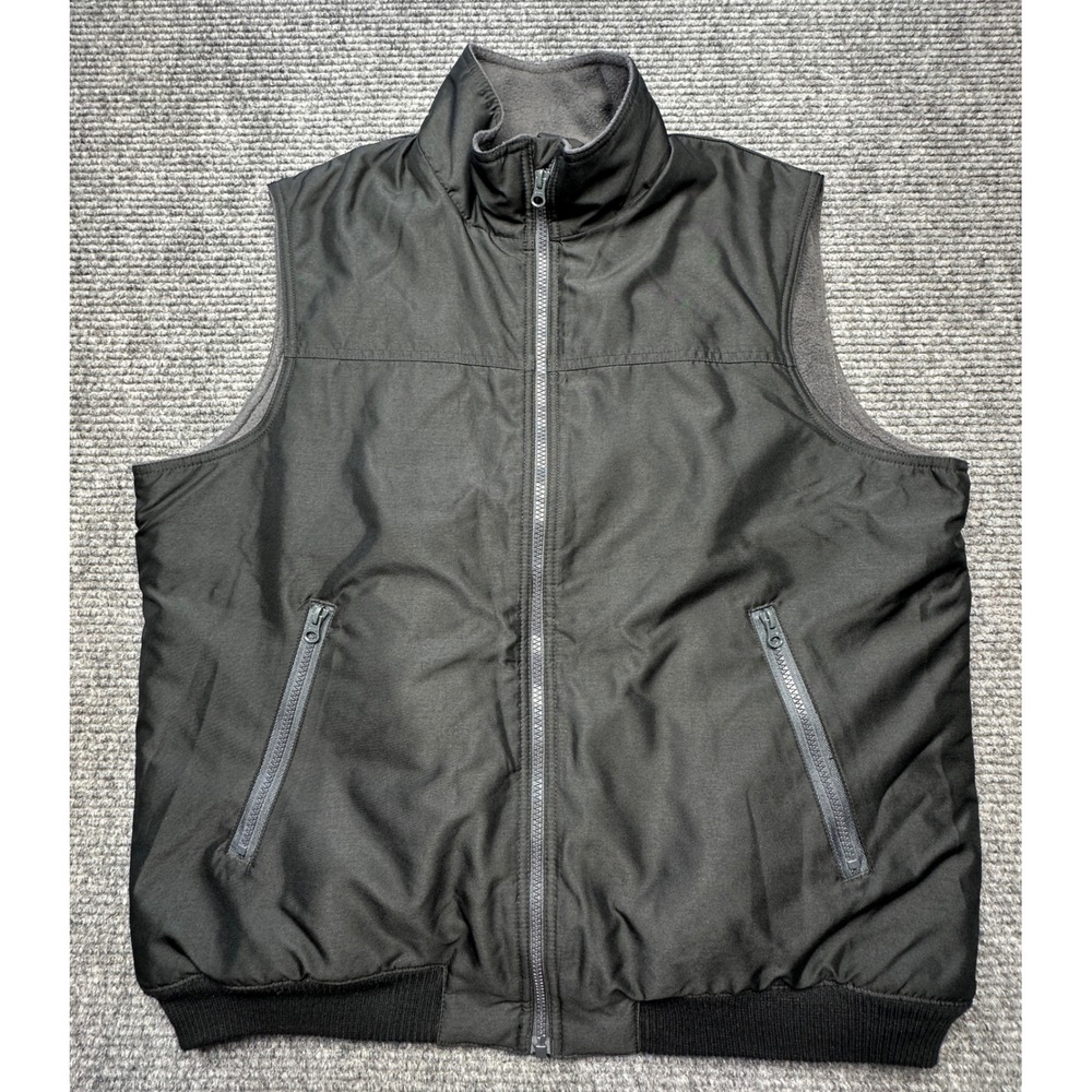Chaps Vest Men Large Black Fleece Lined Full Zip Mock Neck C35213